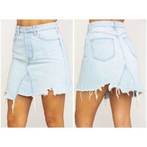 FREE PEOPLE Size 26 'Going Rogue' Distressed Light Wash High Waisted Denim Skirt